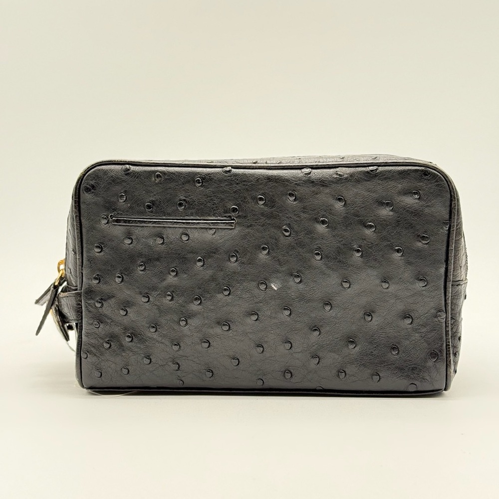 GENUINE OSTRICH LEATHER MAKEUP BAG BLACK